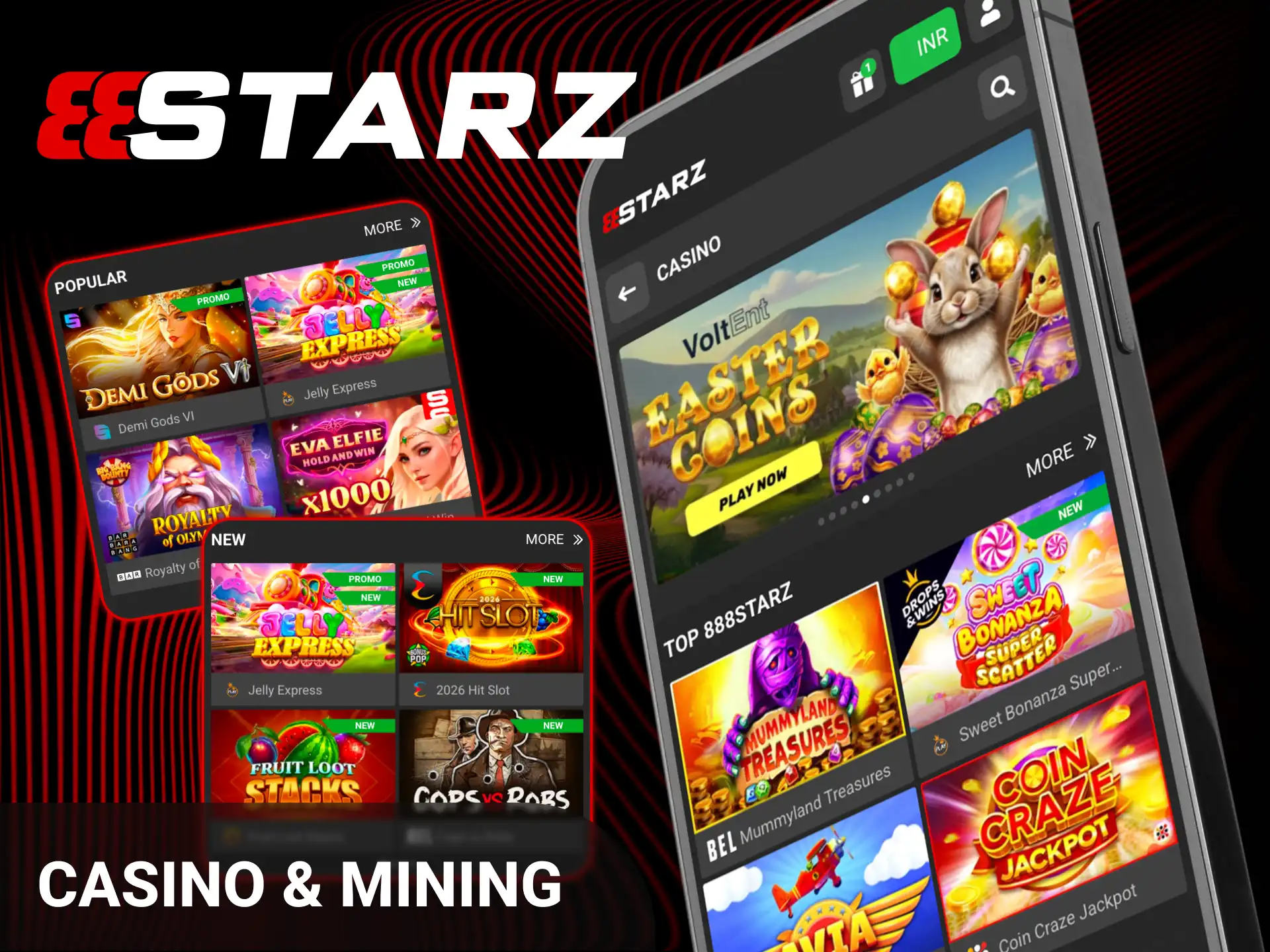 Play casino games and mine tokens directly within the 888starz App.