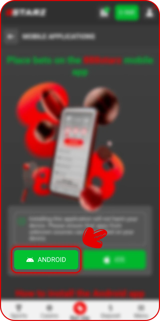 Find the official download button to begin the 888starz App installation.