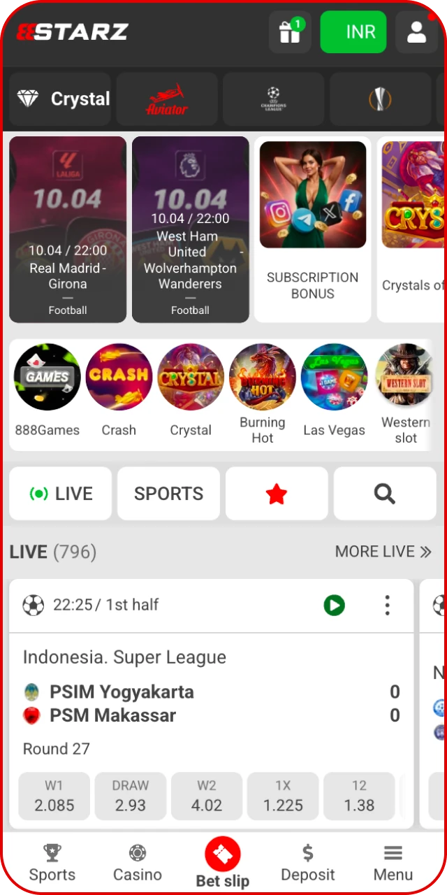Start playing your favorite games after completing the 888starz App installation.