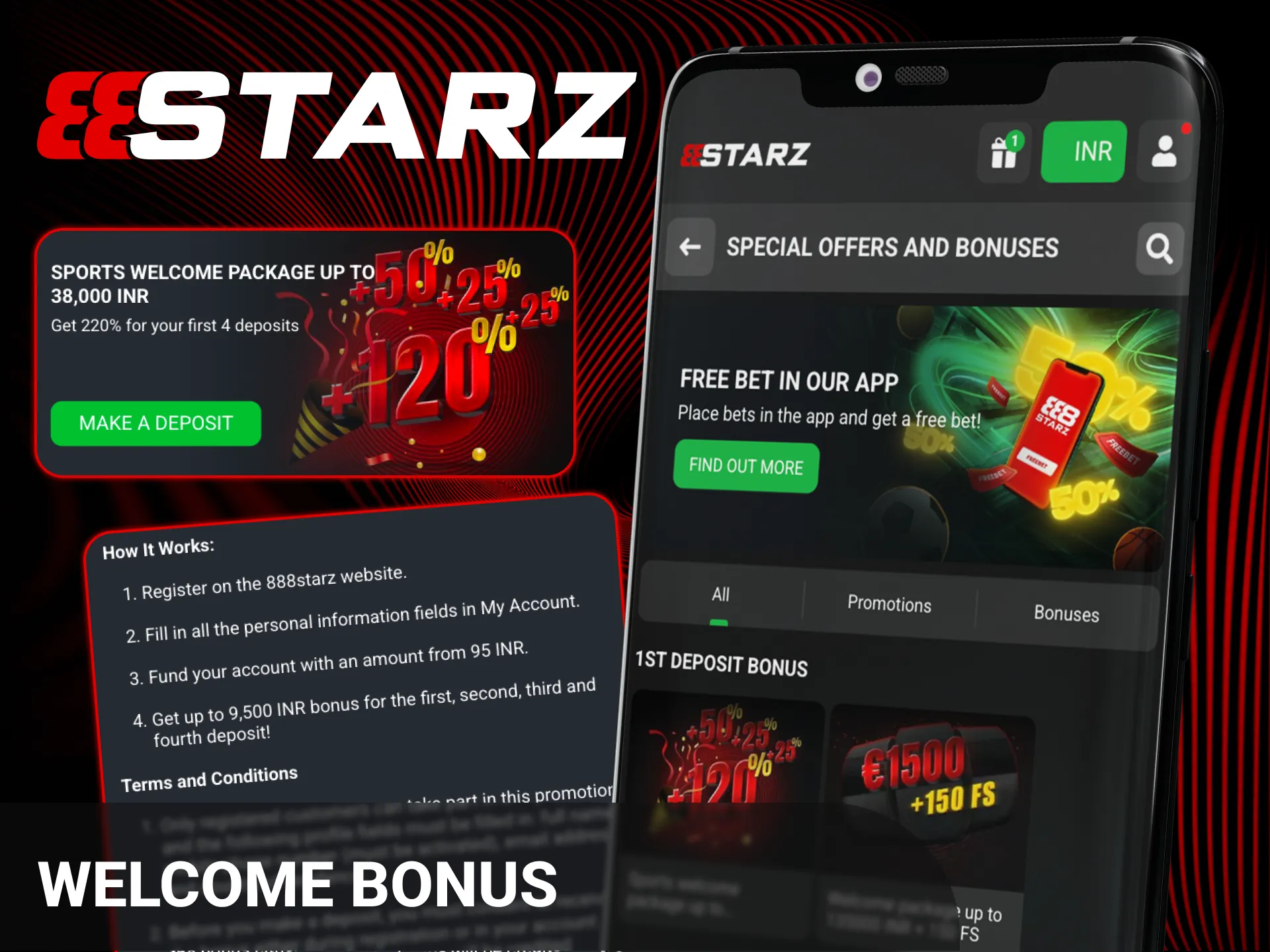 Claim a generous welcome bonus after signing up via the 888starz App.