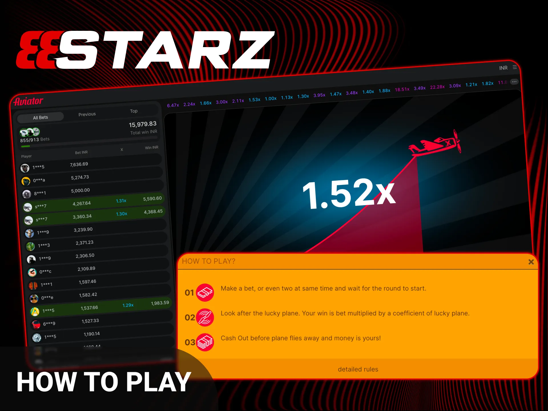 Learn how to play Aviator on 888starz and place your first bet.