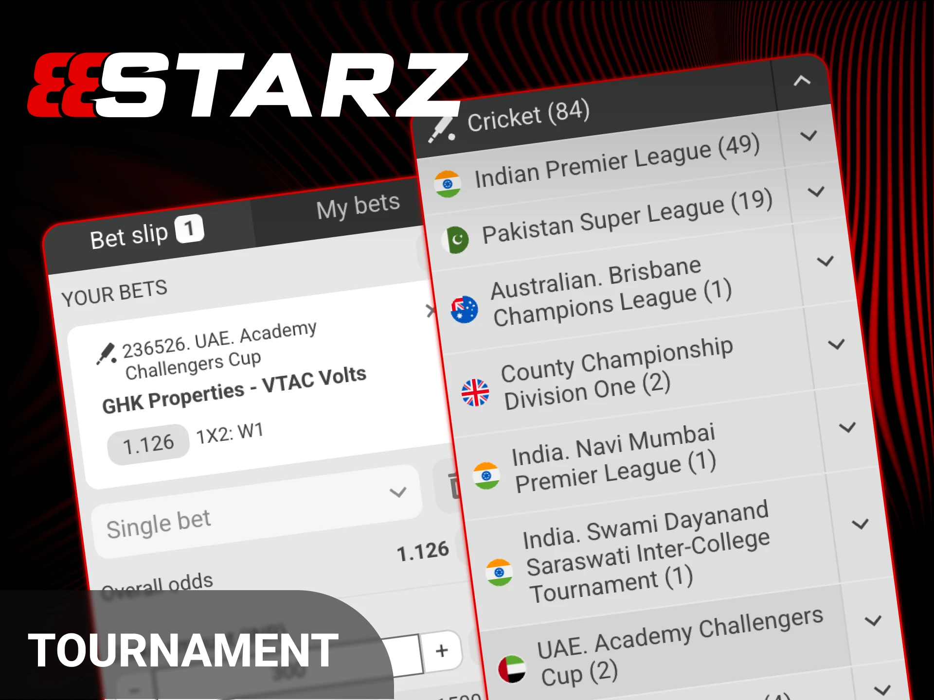 Place your wagers on all major 888starz Cricket tournaments held worldwide.