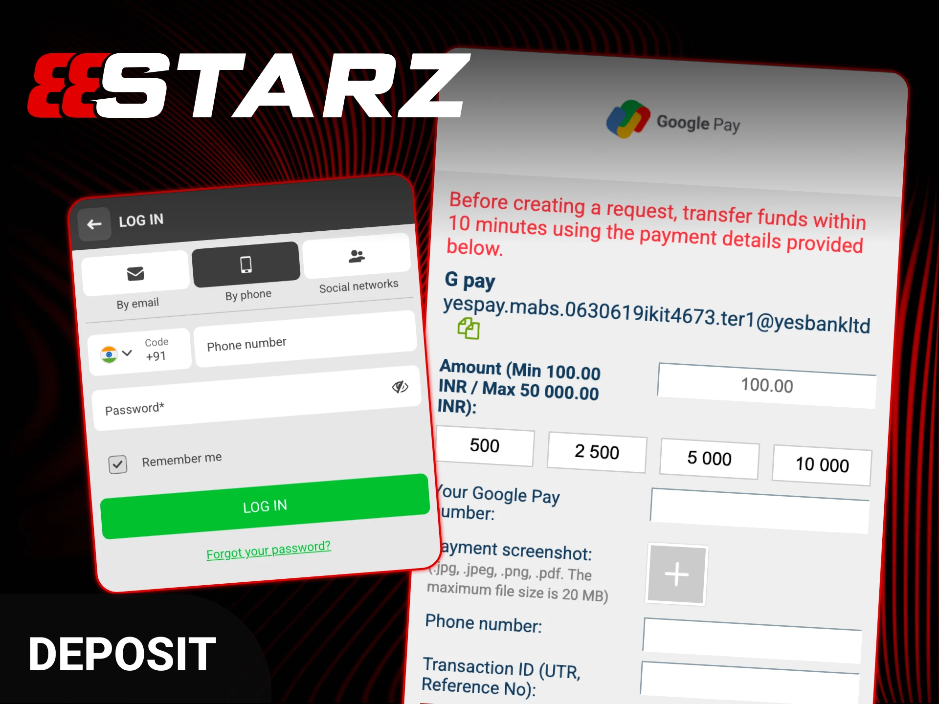 Follow the UPI guide to deposit funds using 888starz Google Pay.