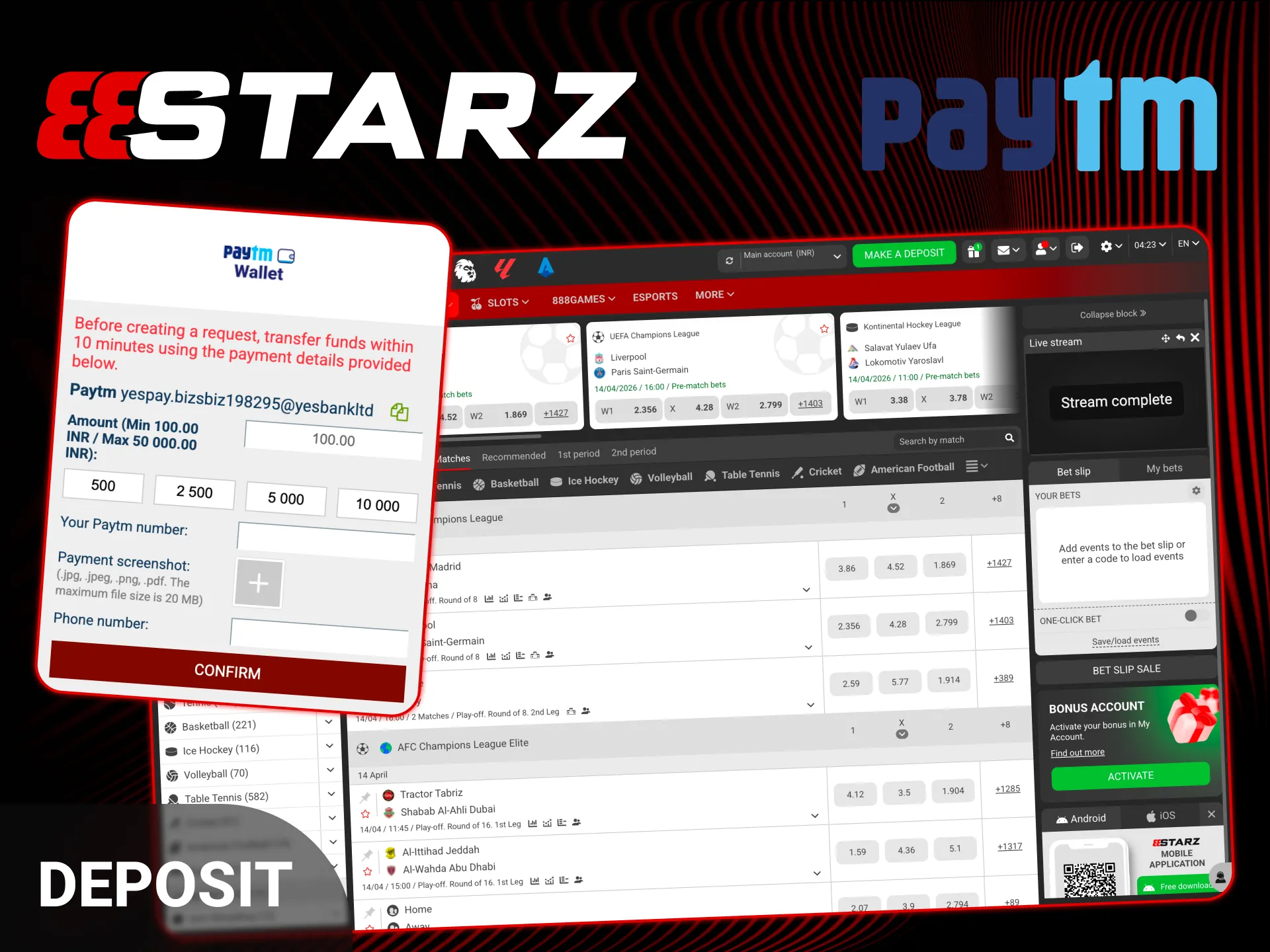 Check the current 888starz Paytm deposit limits and fast processing times.