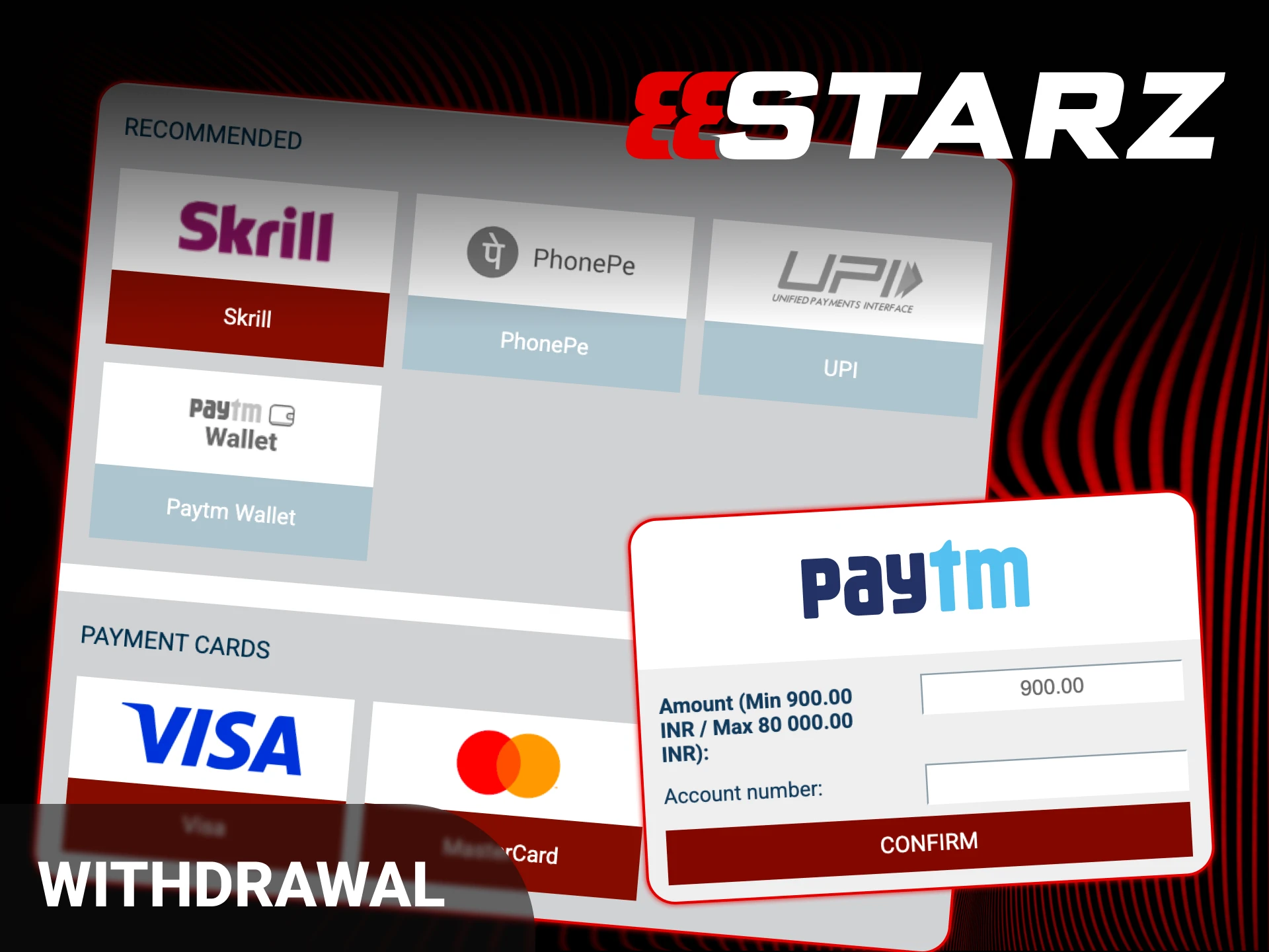 Withdraw your winnings directly to your 888starz Paytm account today.