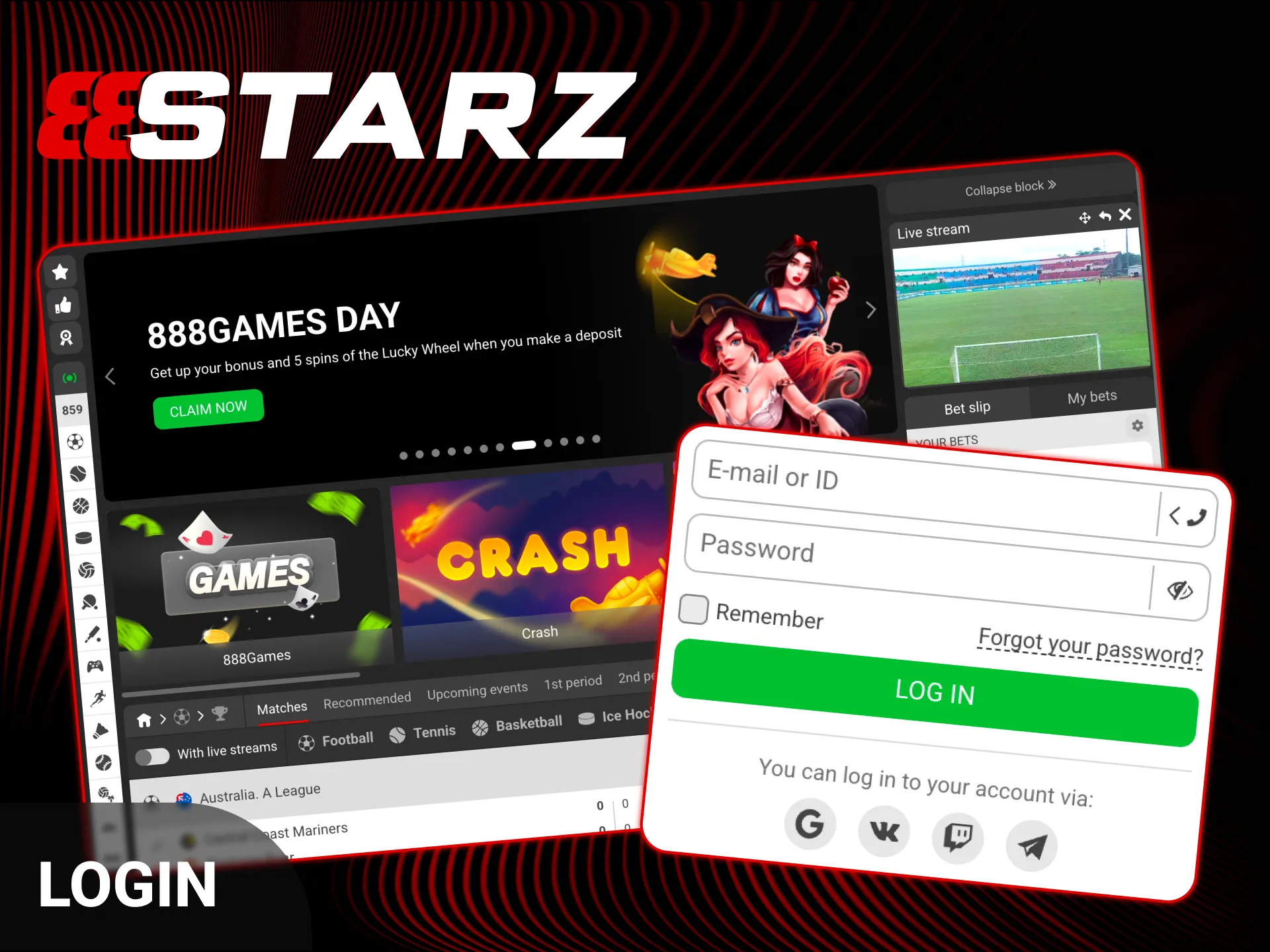 Use your secure credentials for a quick 888starz Registration login.
