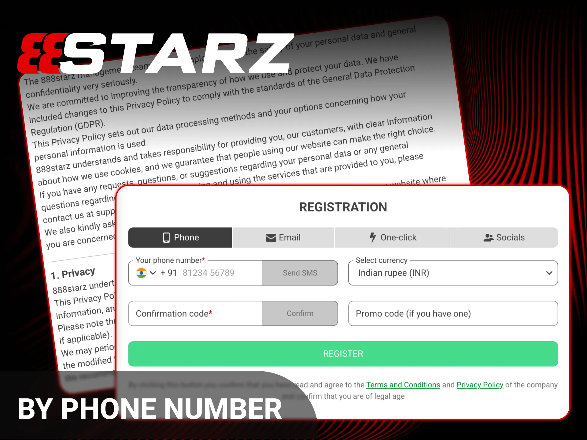 Complete your 888starz Registration using a valid mobile phone number easily.