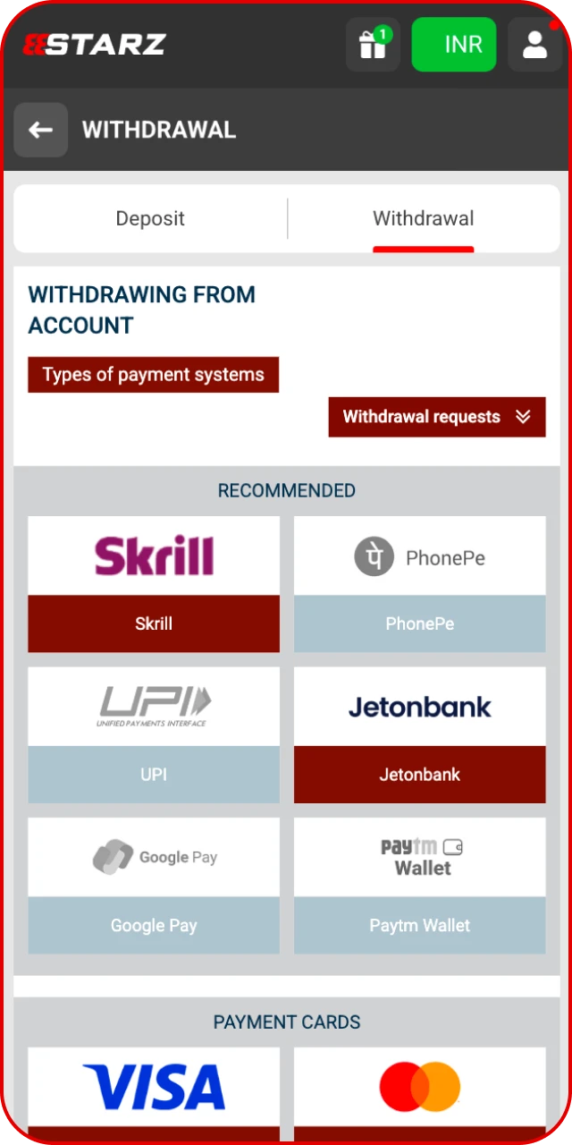 Enter Wallet Address of your digital assets for a 888starz Withdrawal.