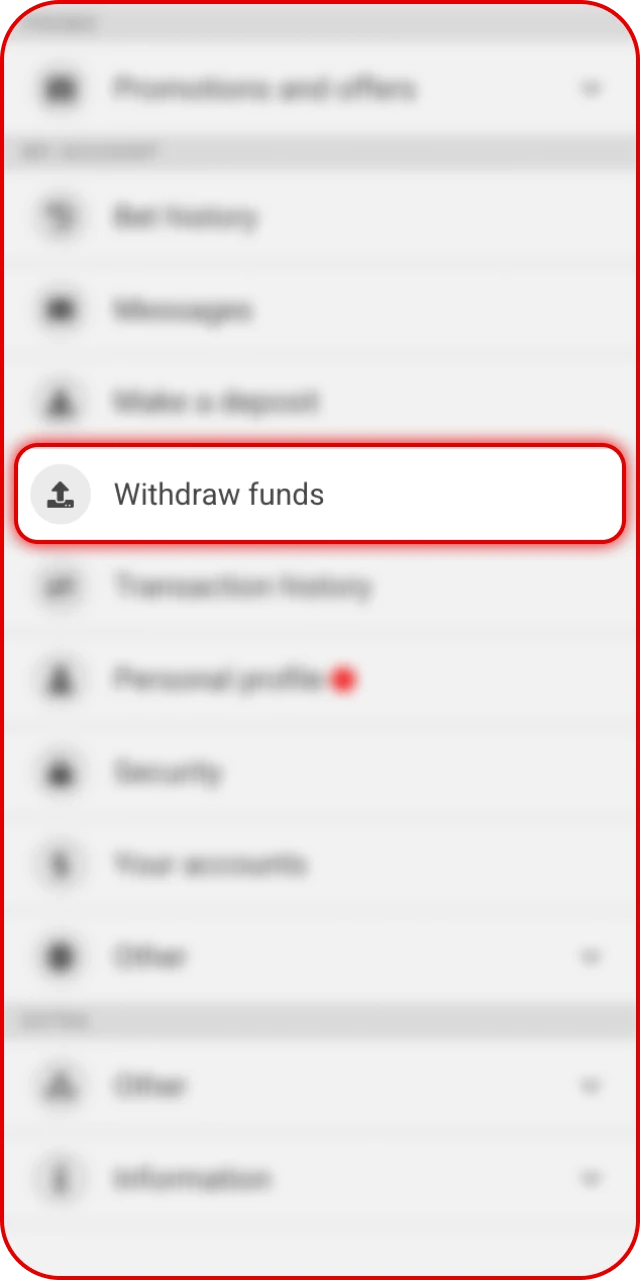 Start Withdrawal in the 888starz cashier to begin the transfer process.